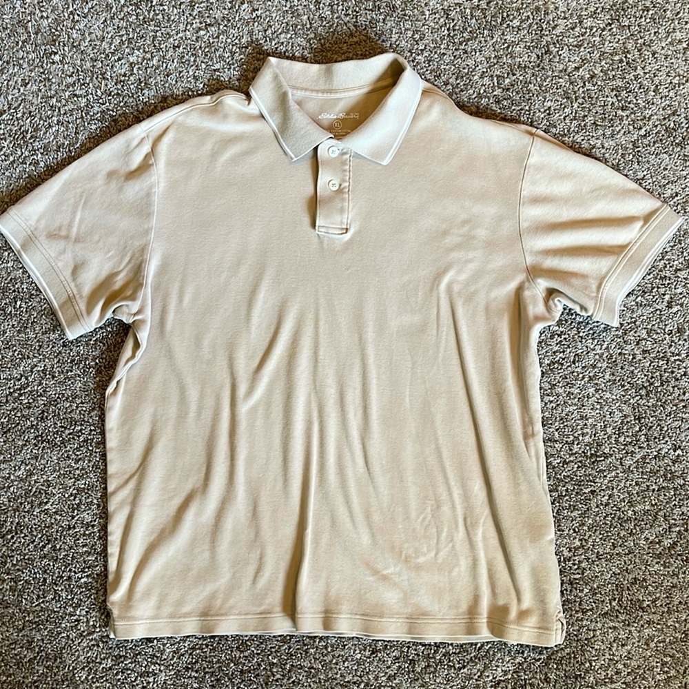 EDDIE BAUER Tan Men’s Short Sleeve Polo Shirt GUC Size XL